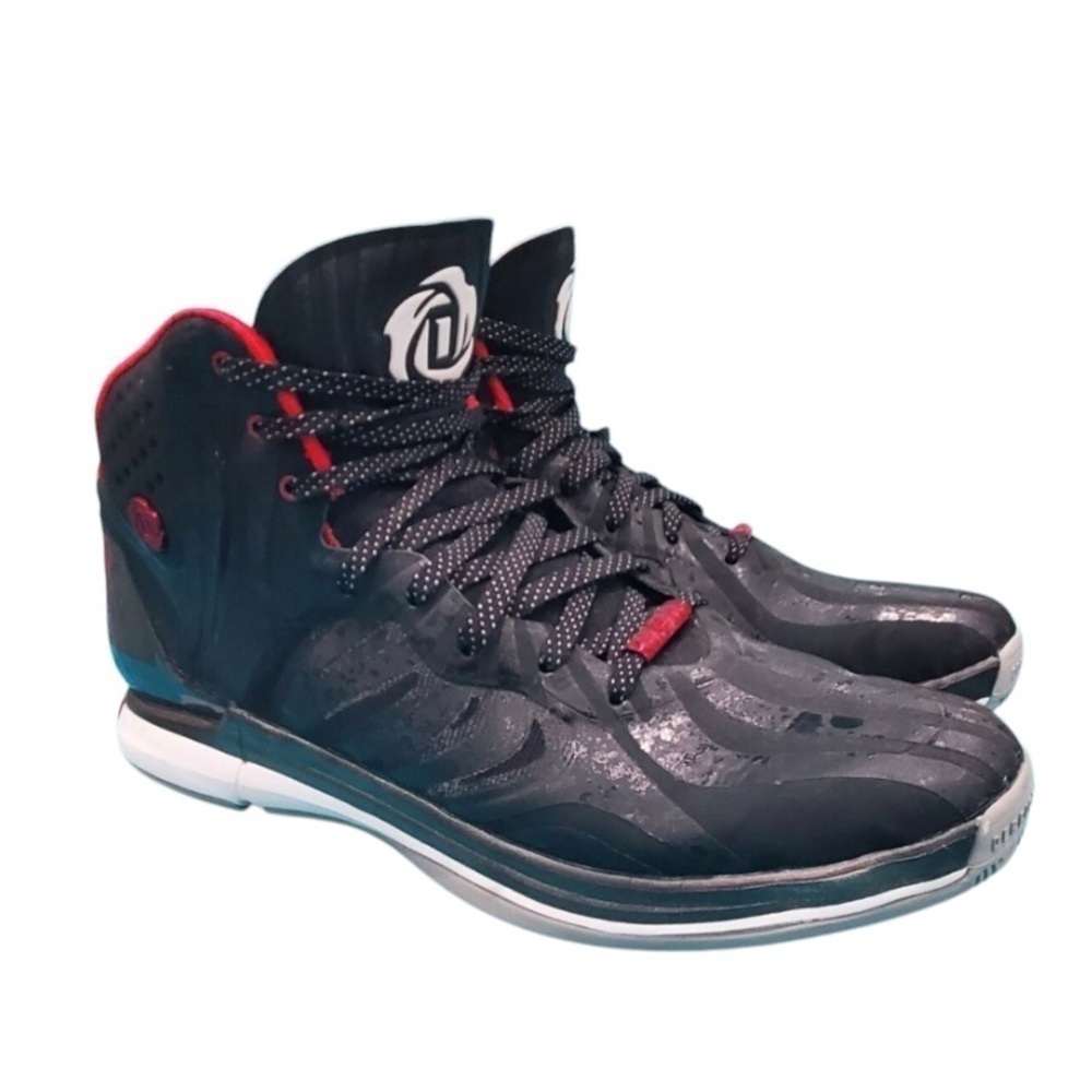 Adidasโ Derrick Rose Black and Red High-Top Sneakers